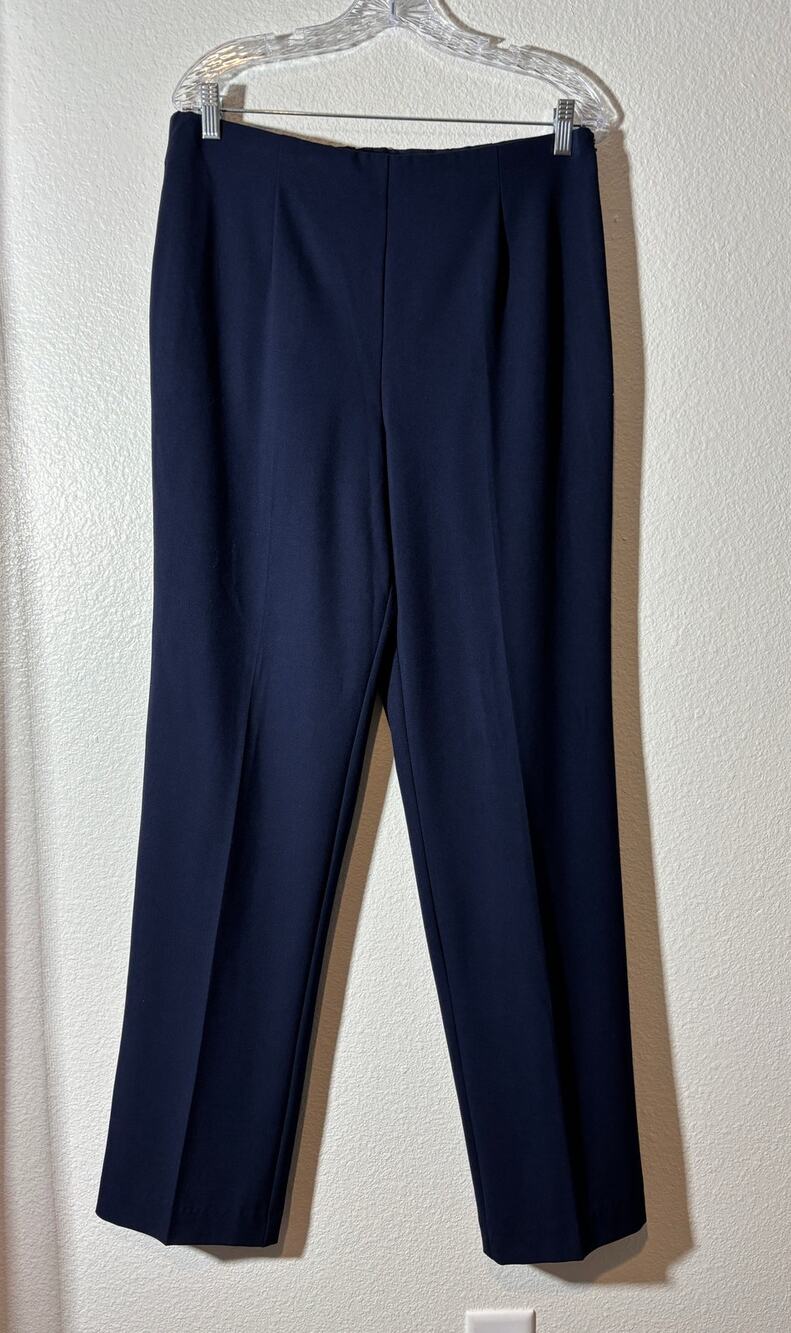 Susan Graver Women's Size M Tall Navy Blue Side-Zip Dress Pants Office Workwear